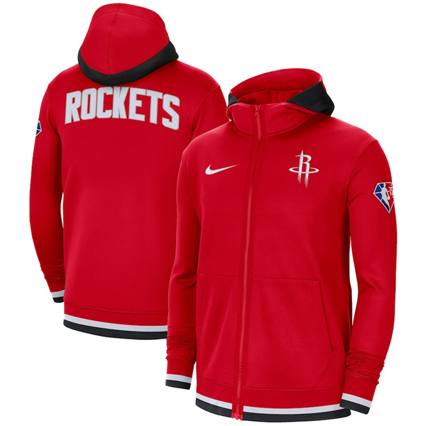 Men's Houston Rockets Red 75th Anniversary Performance Showtime Full-Zip Hoodie Jacket